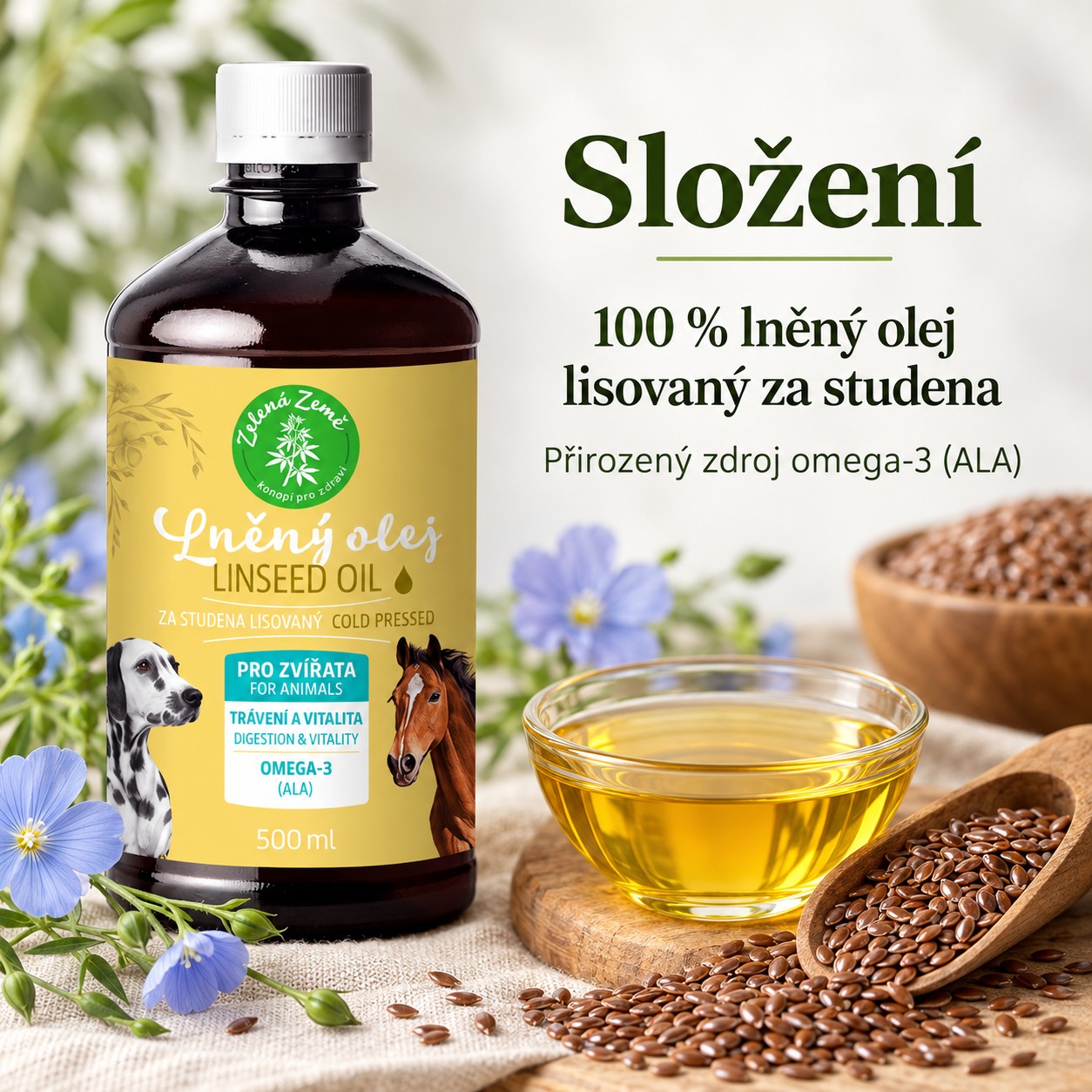 Lněný olej Zelená země 500 ml lisovaný za studena